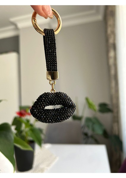 Zirkon Taşlı Siyah Dudak Model Anahtarlık