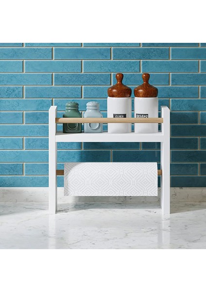 Rulo Havlu Takılabilir Baharatlık Standı Tezgah Üstü Düzenleyici Ahşap Raf - Beyaz Mr2 fiyatları