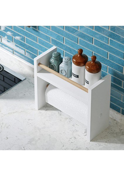 Rulo Havlu Takılabilir Baharatlık Standı Tezgah Üstü Düzenleyici Ahşap Raf - Beyaz Mr2 modelleri