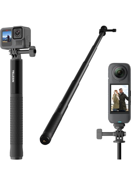 Telesın 150CM Uzatılabilir Selfie Çubuğu – Suya Dayanıklı Tripod Monopod Vlog Çekim Çubuğu, Gopro Hero 13/12/11/10, INSTA360, Djı Osmo Action 5/4, Pocket, Akaso ve Çoğu Aksiyon Kamera ile Uyumlu