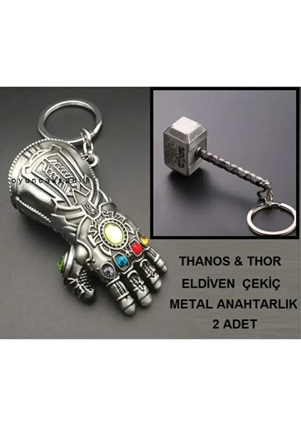 Thor Çekiç Thanos Açık Eldiven 2 Anahtarlık Metal Yumruk Çekiç
