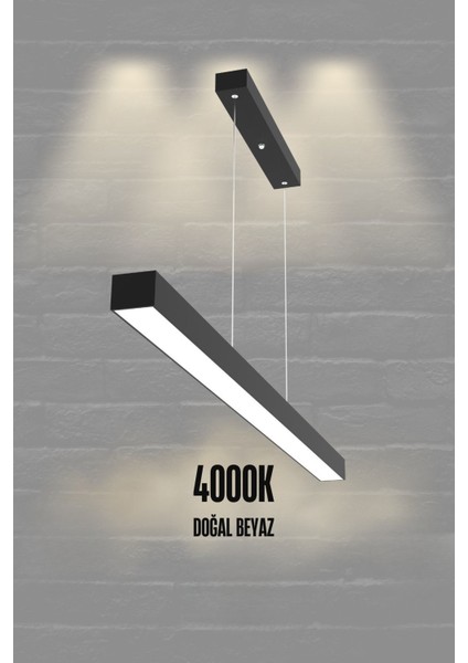 Lineer 80CM ( Siyah Kasa, Doğal Beyaz Işık ) Sarkıt Modern LED Avize, Salon, Mutfak, Masaüstü Avize