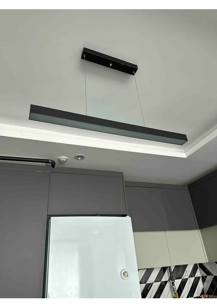 Lineer 80CM ( Siyah Kasa, Doğal Beyaz Işık ) Sarkıt Modern LED Avize, Salon, Mutfak, Masaüstü Avize