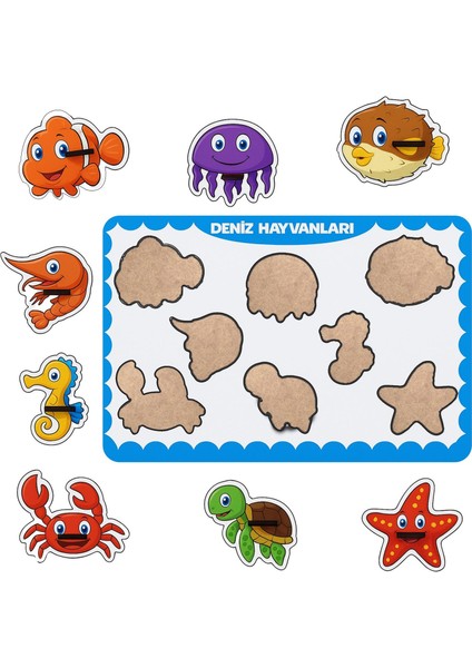 Deniz Hayvanları Ahşap Puzzle – 8 Parça Yuvalı Eğitici Yapboz (29×18 Cm, Okul Öncesi ) indirimleri