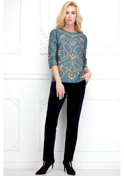 Mavi Ampir Desenli Bluz 42 Beden fiyatları