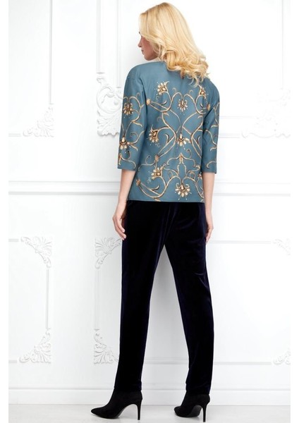 Mavi Ampir Desenli Bluz 42 Beden modelleri