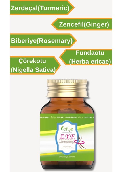 Z.Y.F ( Zerdeçal,zencefil,biberiye,fundaotu, Çörekotu) 90 Kapsül fiyatları