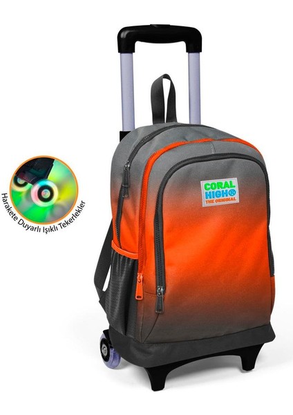 Işıklı Tekerlekli Gradyan Çekçek Okul ve Seyahat Çantası Kız ve Erkek Çocuk Siyah Turuncu
