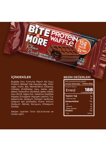 Bite & More Protein Waffle - Çikolatalı (55g x 12 Adet) modelleri