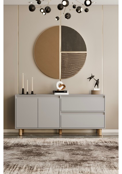 Mila Sis Gri Mdf 160 cm Raflı Konsol