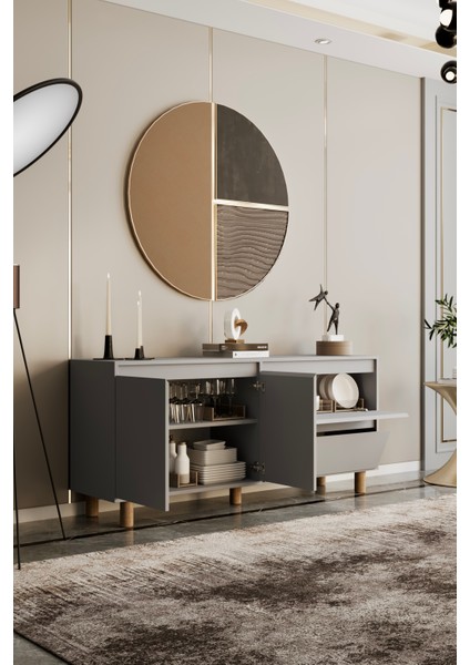 Mila Sis Gri Mdf 160 cm Raflı Konsol modelleri