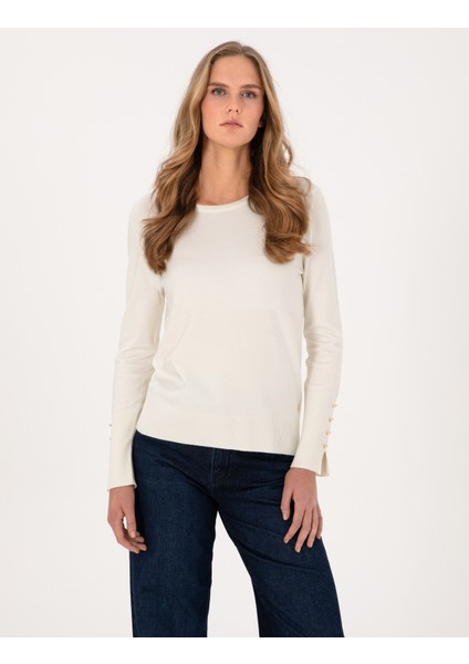 Kadın Ekru Slim Fit Basic Kazak 50310735-VR019