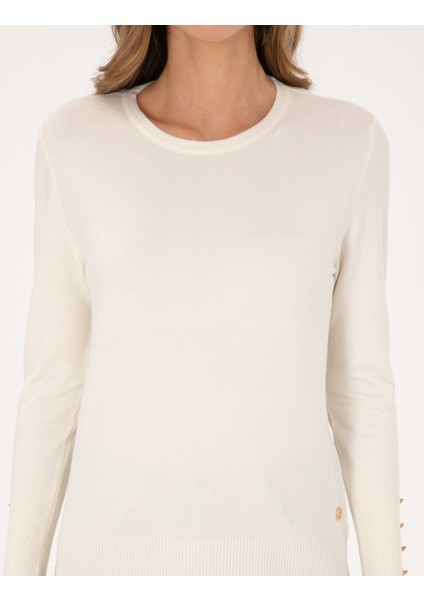 Kadın Ekru Slim Fit Basic Kazak 50310735-VR019