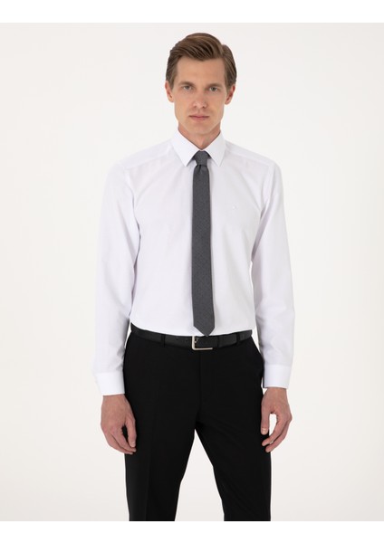 Erkek Beyaz Regular Fit Uzun Kollu Basic Gömlek 50316742-VR013