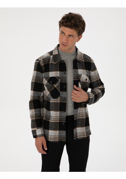 Erkek Siyah Comfort Fit Oduncu Uzun Kollu Gömlek 50316763-VR046