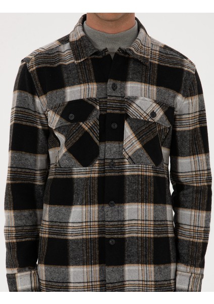 Erkek Siyah Comfort Fit Oduncu Uzun Kollu Gömlek 50316763-VR046