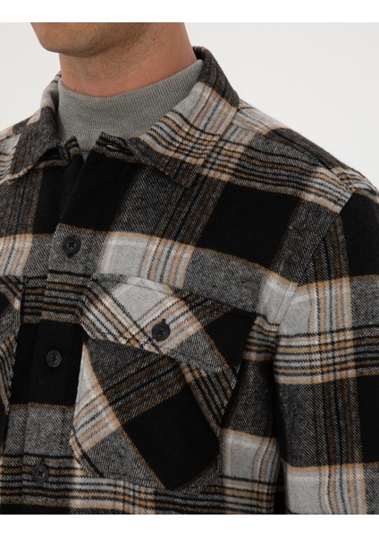 Erkek Siyah Comfort Fit Oduncu Uzun Kollu Gömlek 50316763-VR046