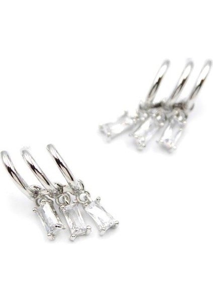 Baget Taşlı Küpe - Gümüş