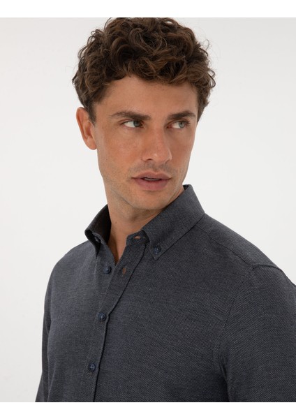 Erkek Lacivert Slim Fit Uzun Kollu Gömlek 50316768-VR033 fiyatları