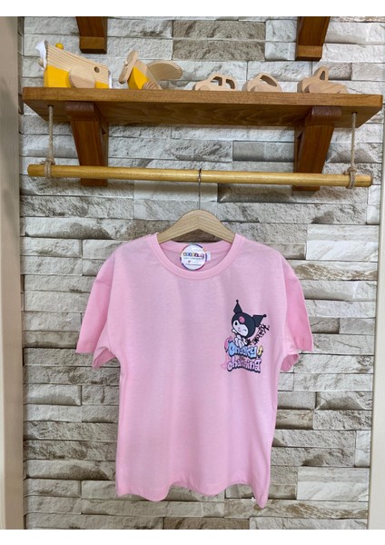 Aysbebe Kuromi Cheeky Baskılı Fırçalı Kumaş Kız Çocuk Tişört