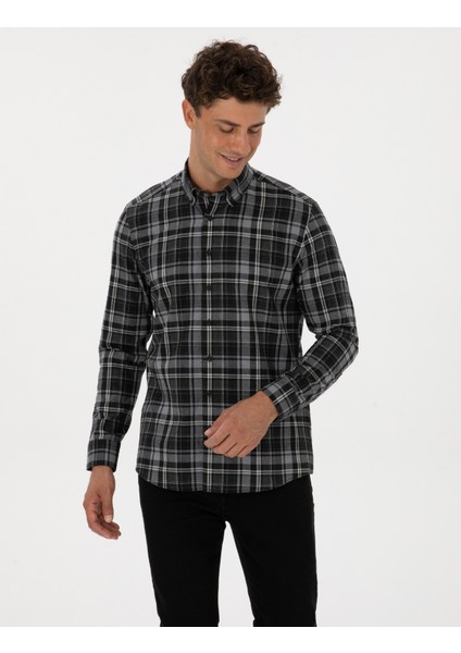 Erkek Siyah Regular Fit Uzun Kollu Gömlek 50316748-VR046 modelleri