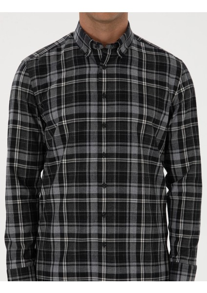 Erkek Siyah Regular Fit Uzun Kollu Gömlek 50316748-VR046
