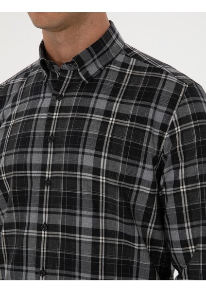 Erkek Siyah Regular Fit Uzun Kollu Gömlek 50316748-VR046