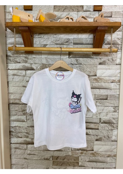 Aysbebe Kuromi Cheeky Baskılı Fırçalı Kumaş Kız Çocuk Tişört