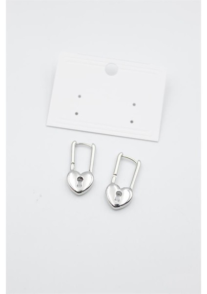 Kalp Kilit Küpe - Gümüş