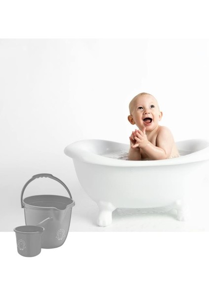 2’li Bebek Banyo Su Kovası ve Maşrapası Seti, Saplı Oluklu Kova 13LT ve Maşrapa 1,5lt Set Gri fırsatları