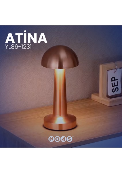 - Atina Gold Masa Lambası (Ayarlanabilir 3 Renk, Dokunmatik, Şarjlı)