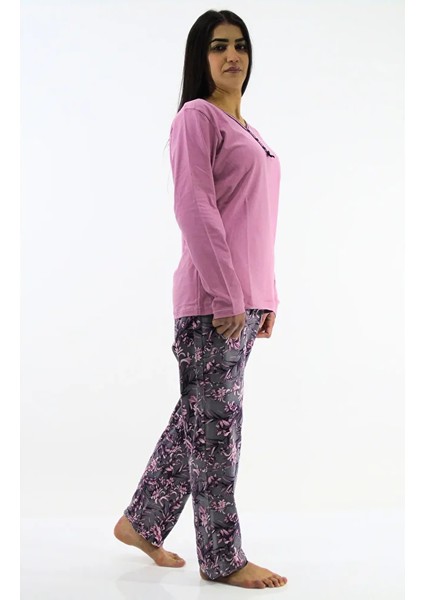 Çiçek Desenli İnterlok Pijama Takımı modelleri