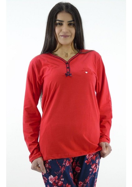 Çiçek Desenli İnterlok Pijama Takımı modelleri