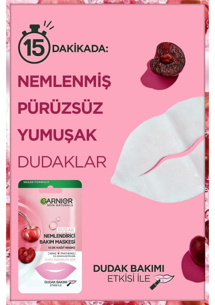 Dudak Nemlendirici Kağıt Maske - Kiraz ve Pantenol ile Yoğun Nem ve Pürüzsüzlük Sağlar 1 Adet fırsatları