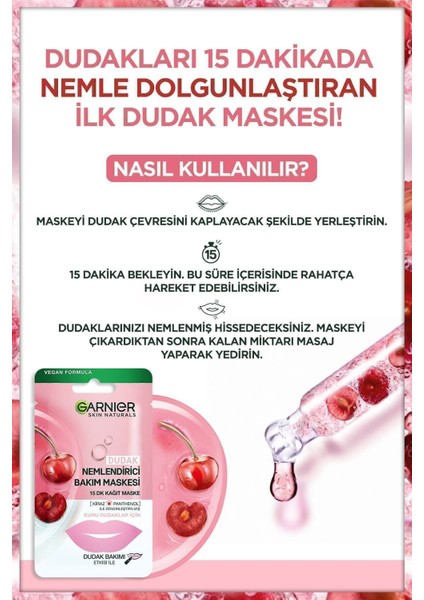 Dudak Nemlendirici Kağıt Maske - Kiraz ve Pantenol ile Yoğun Nem ve Pürüzsüzlük Sağlar 1 Adet