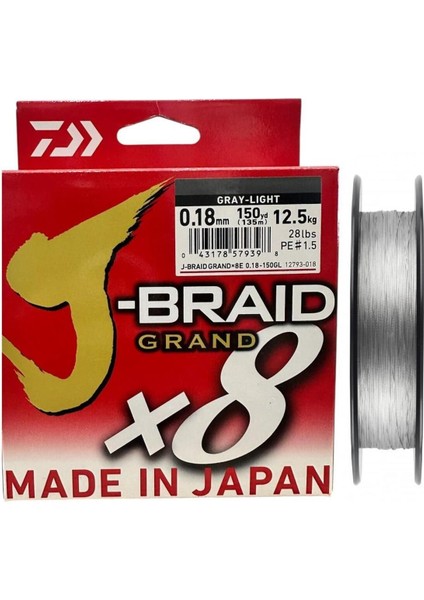 J-Braid Grand 135MT 0.18MM 8x Gray Light Ip Misina