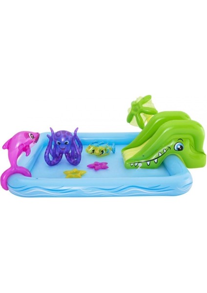Mavi Deniz Canlıları Temalı Kaydıraklı ve Fıskiyeli Şişme Oyun Havuzu - 239x206x86 cm, Dayanıklı Vinil modelleri