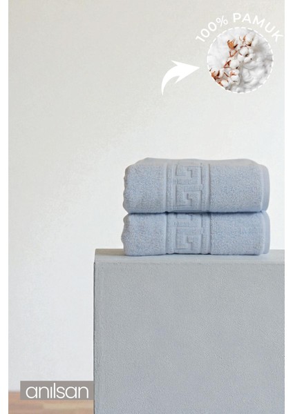 2'li Mavi Greek El Havlusu - 50x90 Cm, 225 Gr, %100 Pamuk, Spa Ve Otel Havlusu, Günlük Kullanıma Uygun