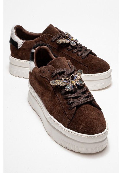 Anda Kahverengi Süet Hakiki Deri Tokalı Kadın Günlük Spor Ayakkabı