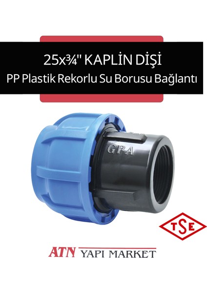 25X¾" Kaplin Dişi – Pp Plastik Rekorlu Su Borusu Bağlantı (Tse Belgeli)