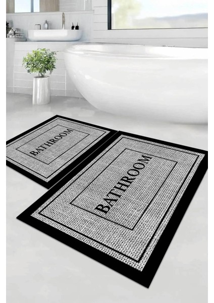 Dijital Kaymaz Yıkanabilir 8084 Gri Bath Modern Banyo Paspası Banyo Halısı Klozet Takımı