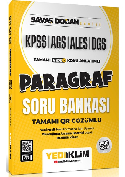 Kpss Ales Dgs Paragraf Tamamı Video Konu Anlatımlı ve Tamamı Qr Çözümlü Soru Bankası Orijinal Sarı Kitap - Savaş Doğan