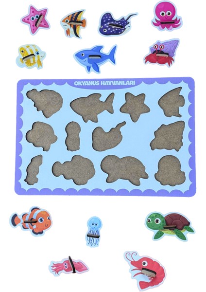 Okyanus Hayvanları Ahşap Puzzle – 12 Parça Kulplu Yuvalı Eğitici Yapboz (29×18 Cm, Okul Öncesi ) fiyatları