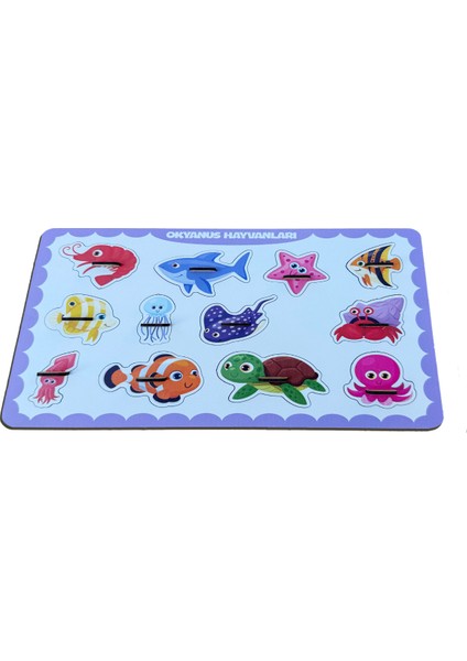 Okyanus Hayvanları Ahşap Puzzle – 12 Parça Kulplu Yuvalı Eğitici Yapboz (29×18 Cm, Okul Öncesi ) modelleri