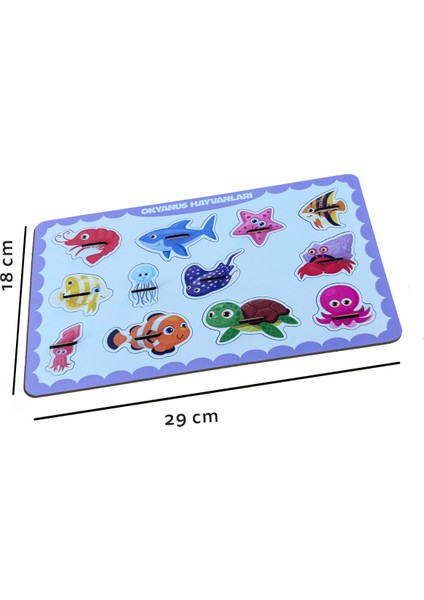 Okyanus Hayvanları Ahşap Puzzle – 12 Parça Kulplu Yuvalı Eğitici Yapboz (29×18 Cm, Okul Öncesi ) fırsatları