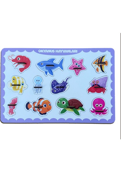 Okyanus Hayvanları Ahşap Puzzle – 12 Parça Kulplu Yuvalı Eğitici Yapboz (29×18 Cm, Okul Öncesi ) indirimleri
