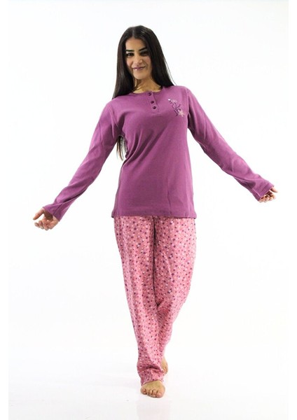 Çiçek Desenli İnterlok Pijama Takımı