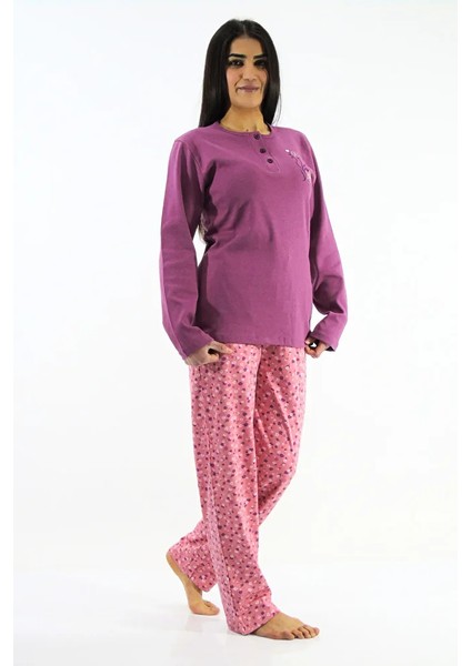 Çiçek Desenli İnterlok Pijama Takımı modelleri