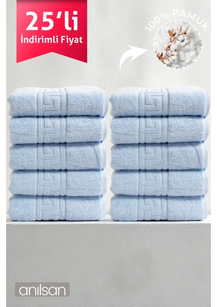 25'li Mavi Greek El Havlusu - 50x90 Cm, 225gr, %100 Pamuk, Spa Ve Otel Havlusu, Günlük Kullanıma Uygun