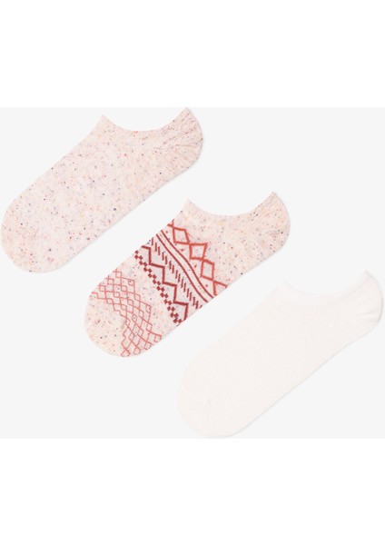3 Çift Pamuklu Retro Desenli Sneaker Çorap